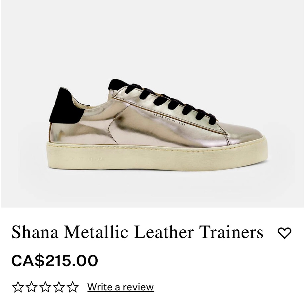 ALL SAINTS SHANA METALLIC LEATHER TRAINERS - Size 39 (EU)/ size 9 (US)